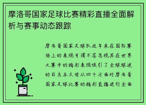 摩洛哥国家足球比赛精彩直播全面解析与赛事动态跟踪